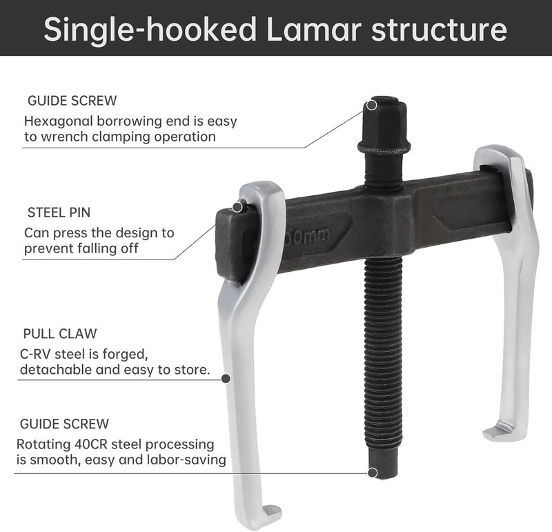 ChgImposs 4 Inch CR-V 2-Jaw Gear Puller, Adjustable Bearing Puller Gears, Reversible Removal Tool for External Internal Pulling, Single Hook Two Claws Puller Tool Separate Lifting Device - Image 4